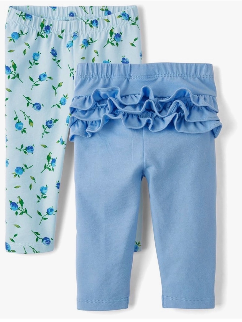 Girls' Light Blue Floral & Ruffle Leggings Set